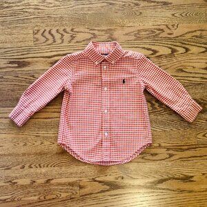 Ralph Lauren Orange Gingham Check Oxford Shirt, Size 2T, Button-Down Collar